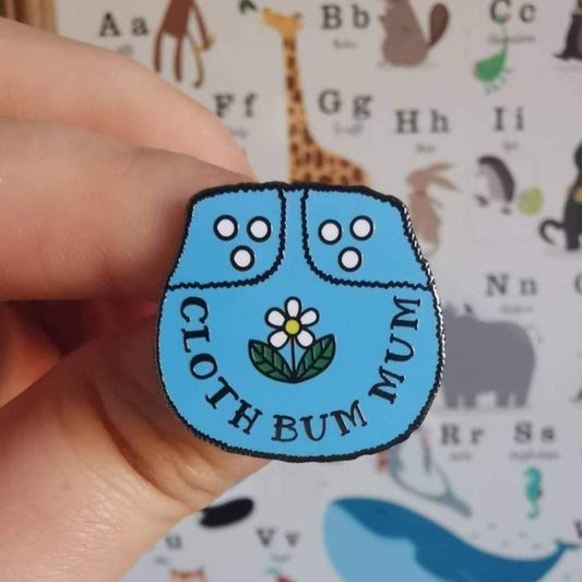 Cloth Bum Mum Pin Badge by Donwood Creations